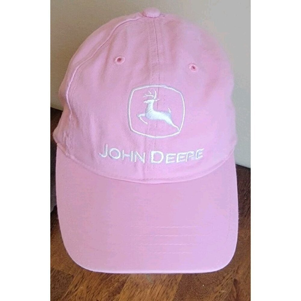 John Deere Womens Adjustable Cotton Canvas Hat Pink Strapback embroidered logo